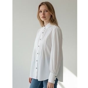 Wah Maker True West White Cotton Pleated Victorian Frontier Blouse USA Small